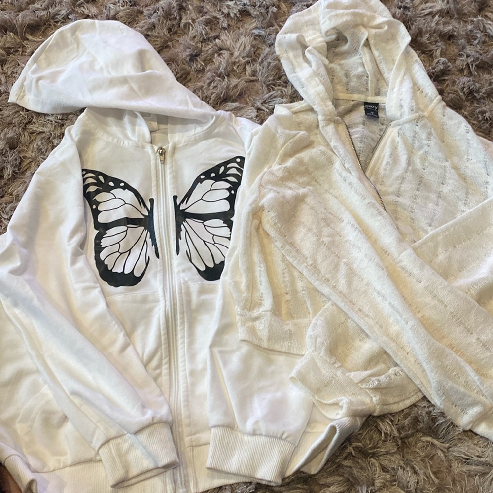 Lot of 2 White zipper down sweatshirts / sweater Size 10/12
